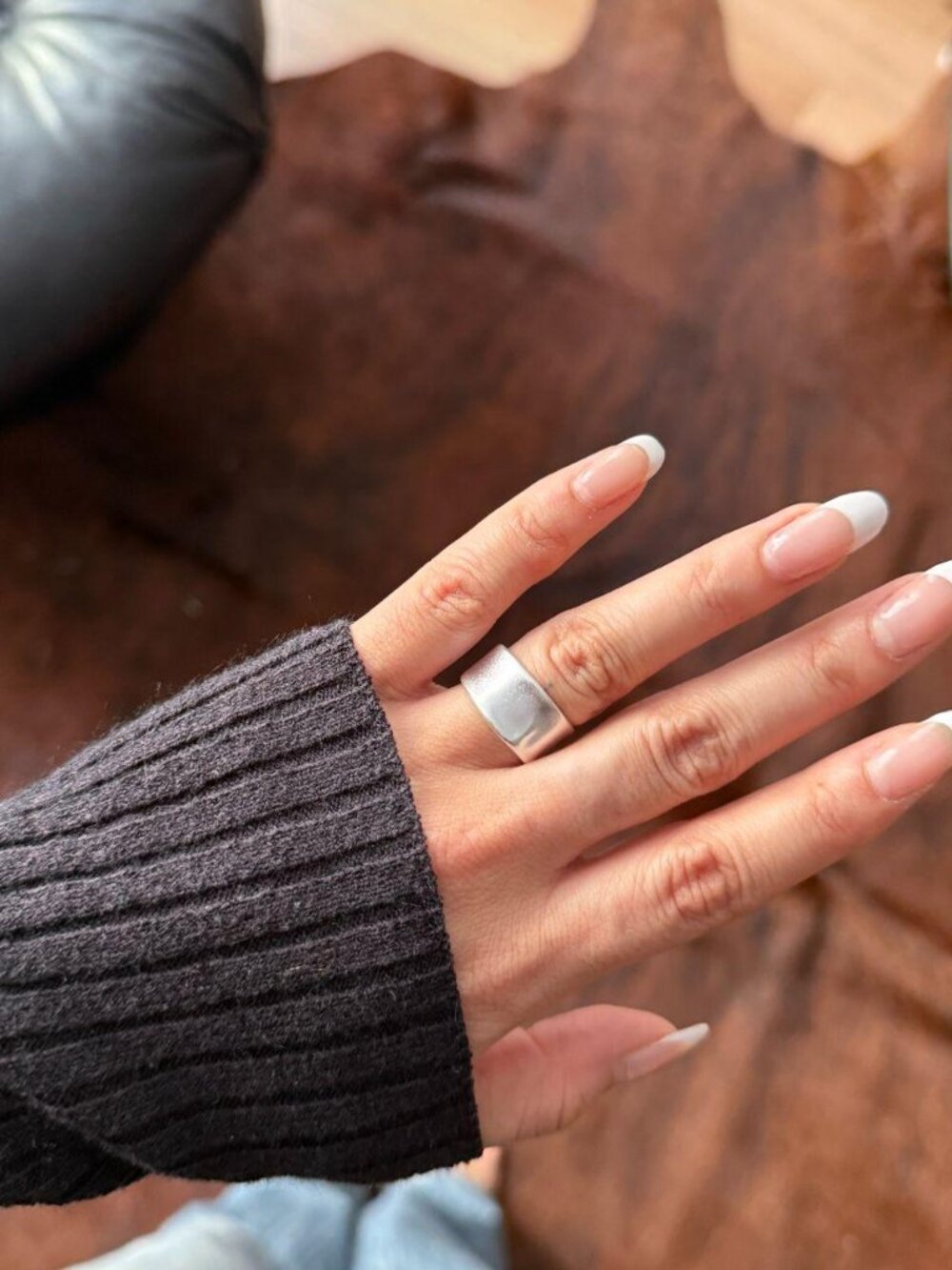 925 Sterling Silver Wide Band Ring Adjustable Chunky Minimalist